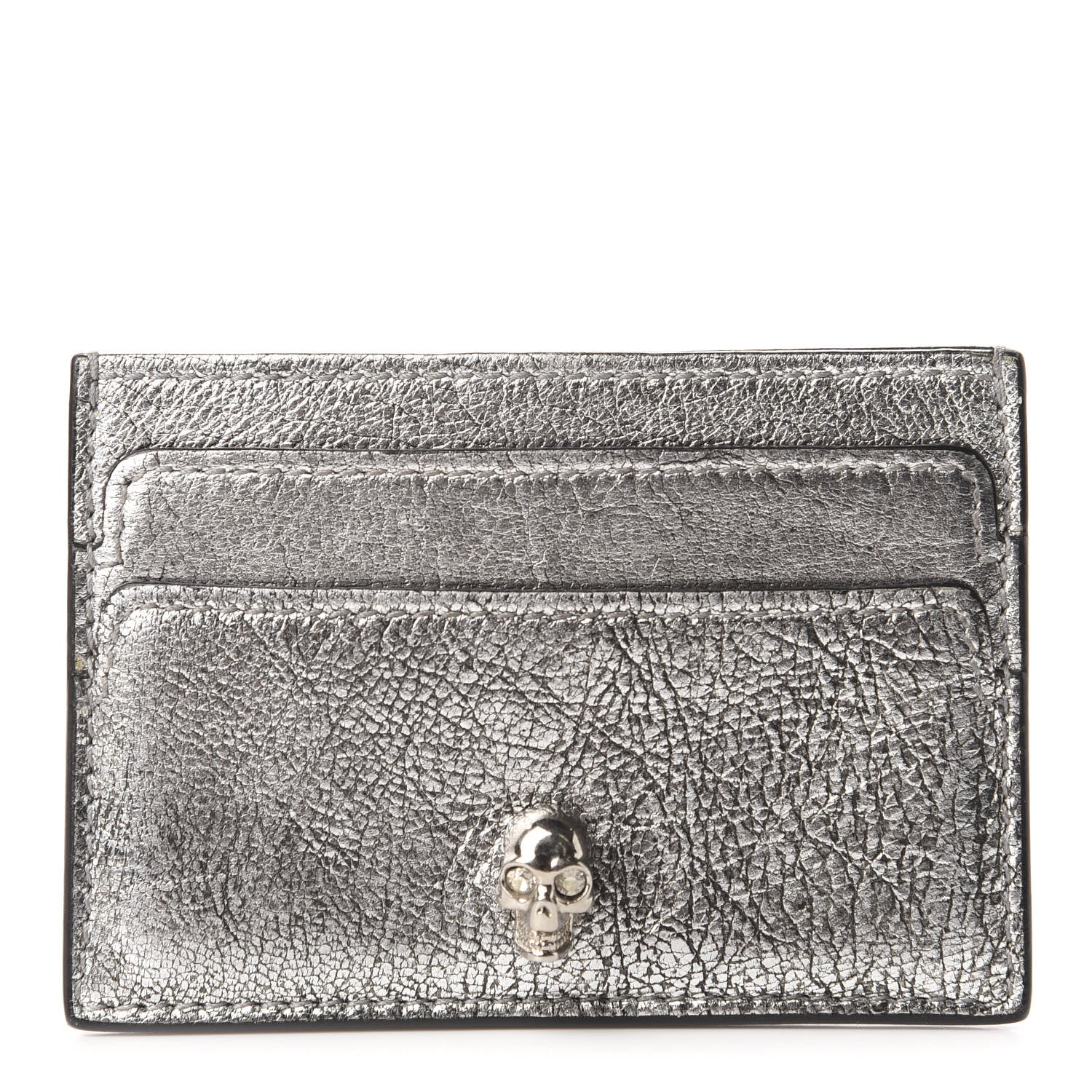 Alexander McQueen Metallic Calfskin Skull Card Holder Silver 1 of 6
