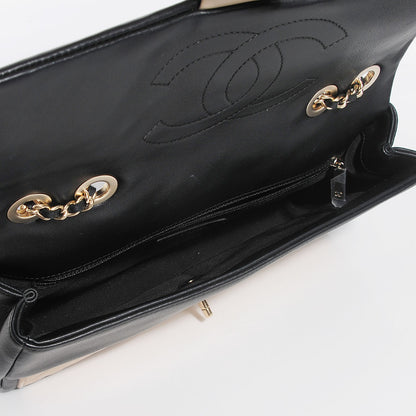 Chanel Lambskin Quilted Medium Graphic Flap Beige Black 4 of 9