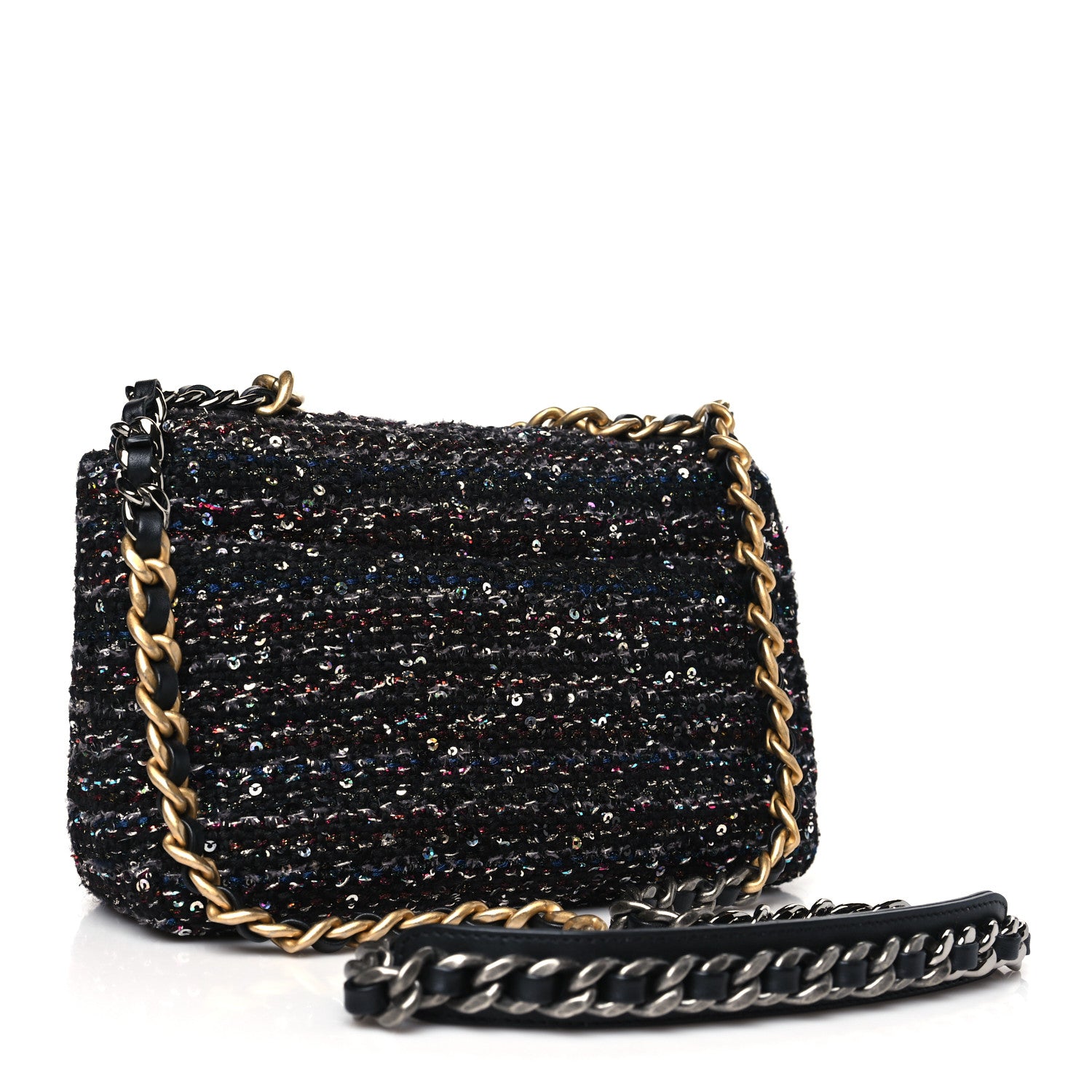 Chanel Tweed Sequin Quilted Medium Chanel 19 Flap Black Multicolor 3 of 10
