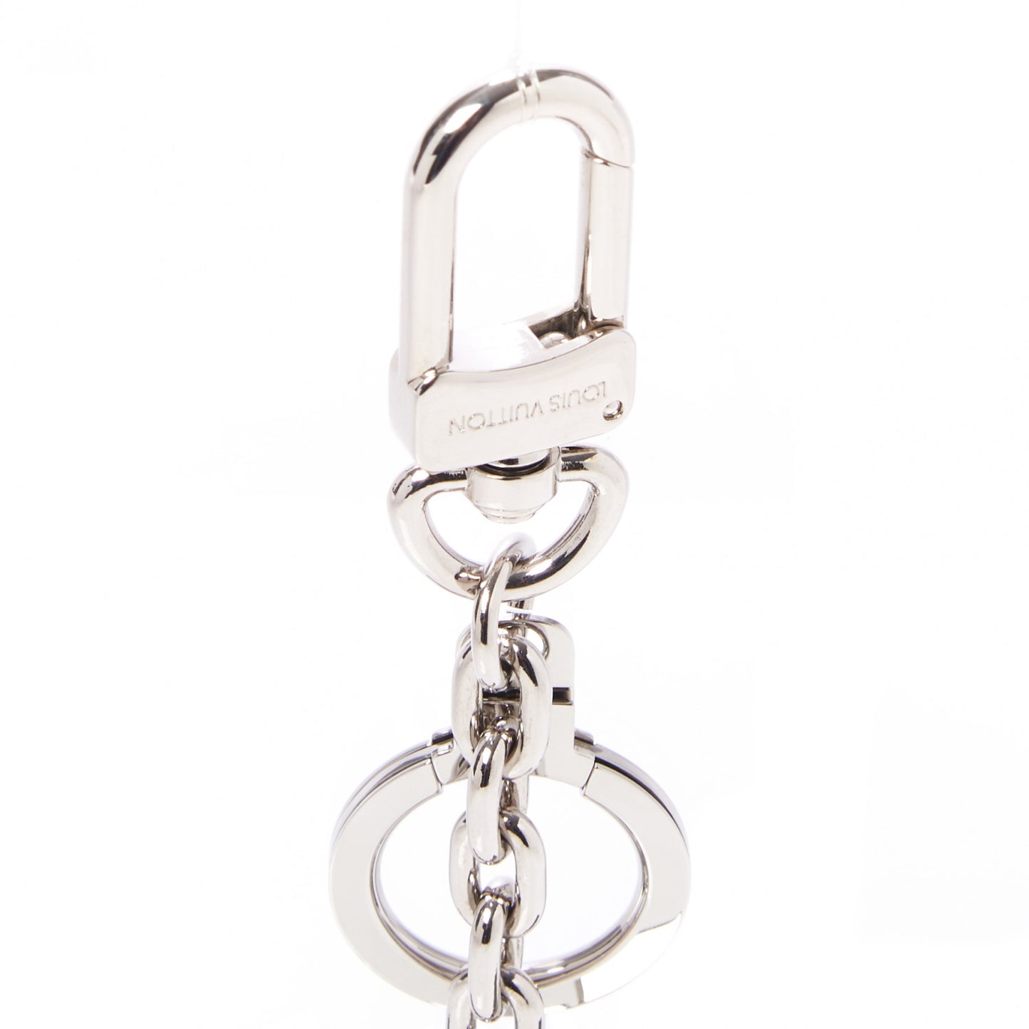 Metal Palladiium Finish LV Initiales Bag Charm Key Holder Silver