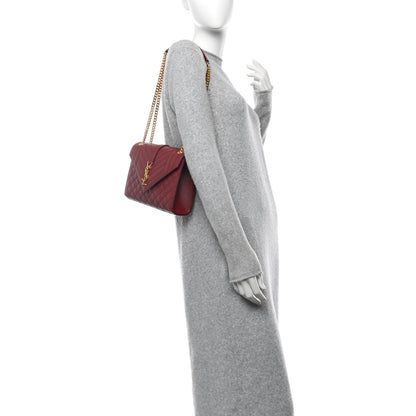 Saint Laurent Grain De Poudre Textured Mixed Matelasse Triquilt Medium Monogram Satchel Oxblood 2 of 13
