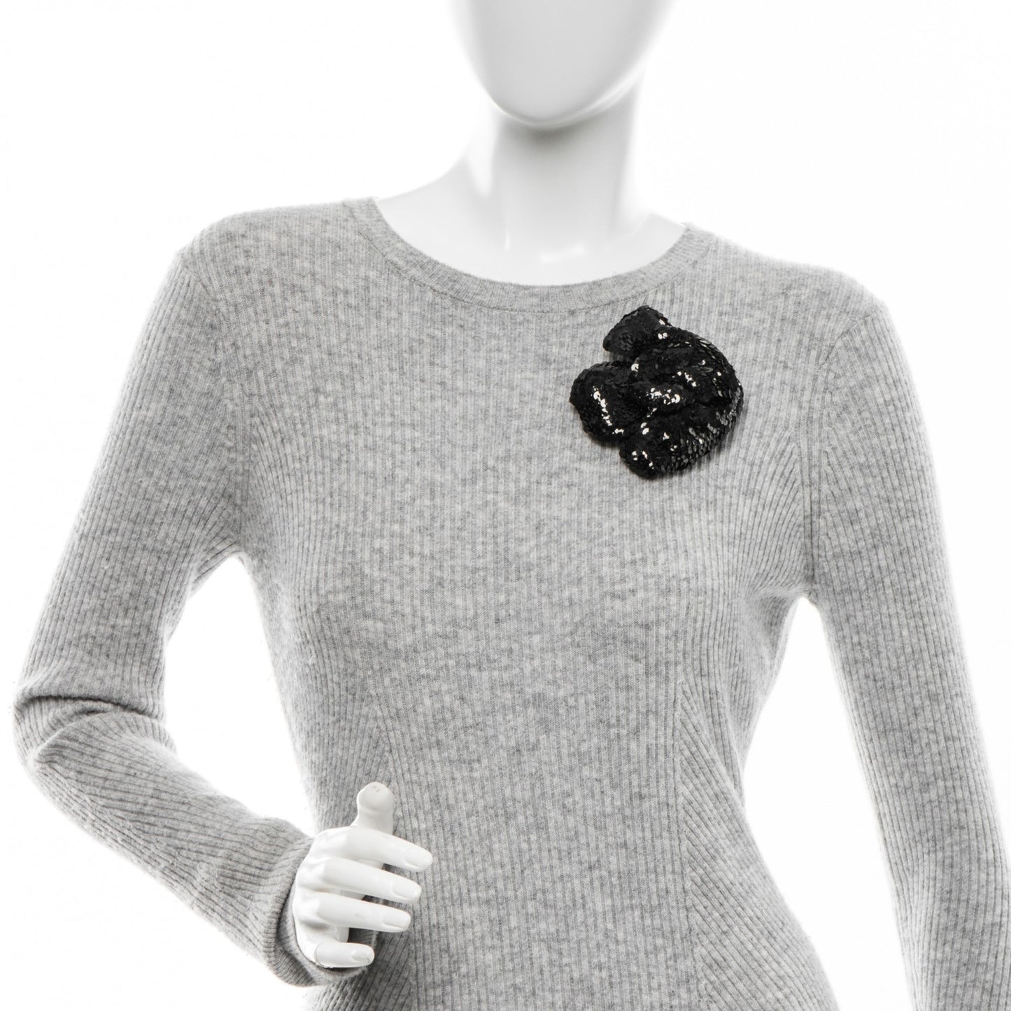 Sequin Camellia Brooch Pin Black