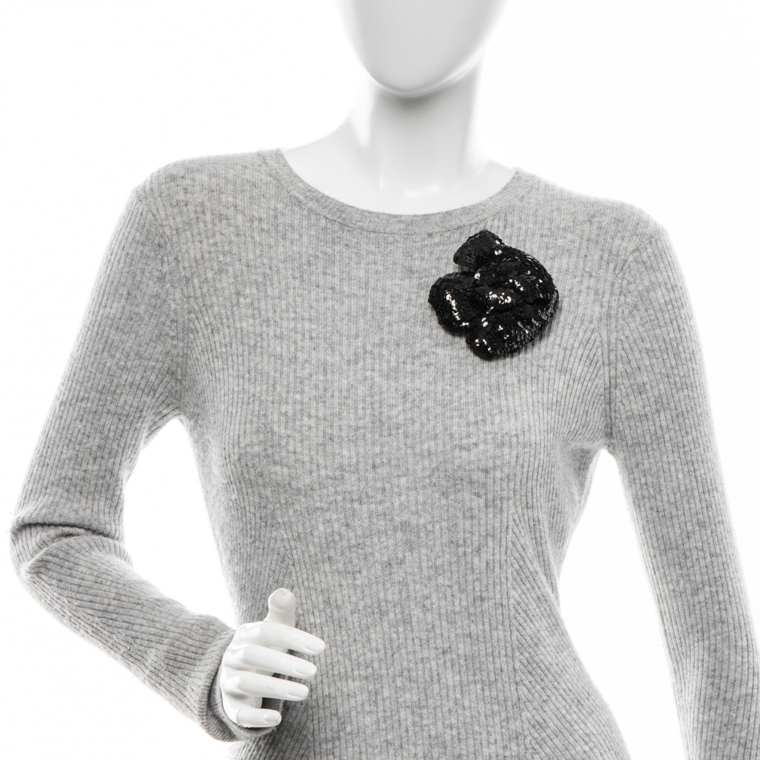 Chanel Sequin Camellia Brooch Pin Black 2 of 4