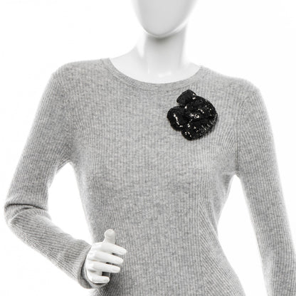 Chanel Sequin Camellia Brooch Pin Black 2 of 4