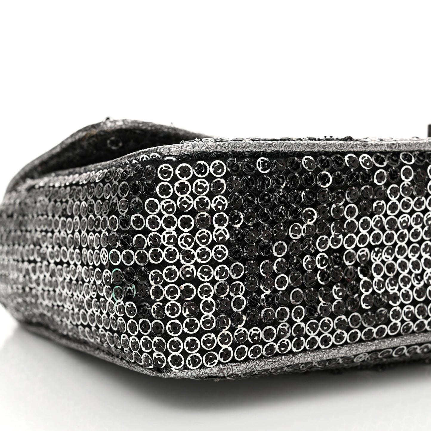 Sequin Medium Single Flap Dark Silver