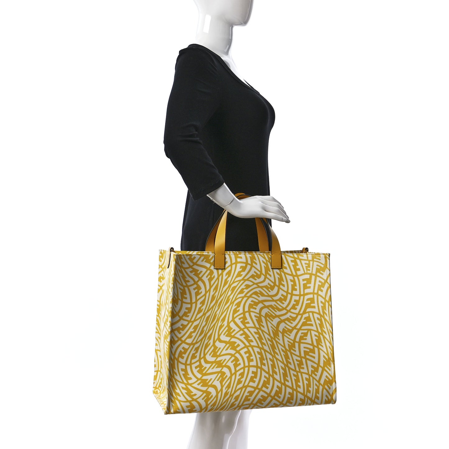 X SARAH COLEMAN Glazed Canvas Vitello King FF Vertigo Shopping Tote Bag Mimosa White