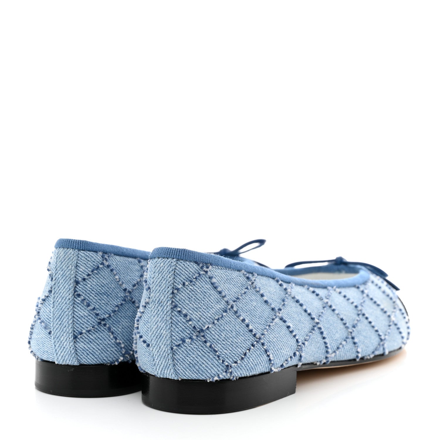 Chanel Denim Embroidered Grosgrain CC Cap Toe Ballerina Flats 37 Blue Black 4 of 9