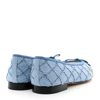 Chanel Denim Embroidered Grosgrain CC Cap Toe Ballerina Flats 37 Blue Black 4 of 9