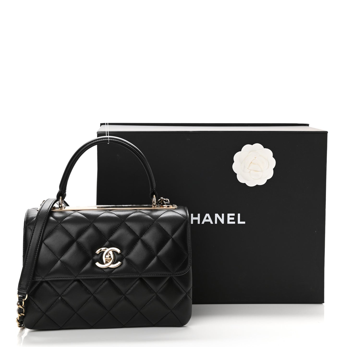 Lambskin Quilted Small Trendy CC Dual Handle Flap Bag Black