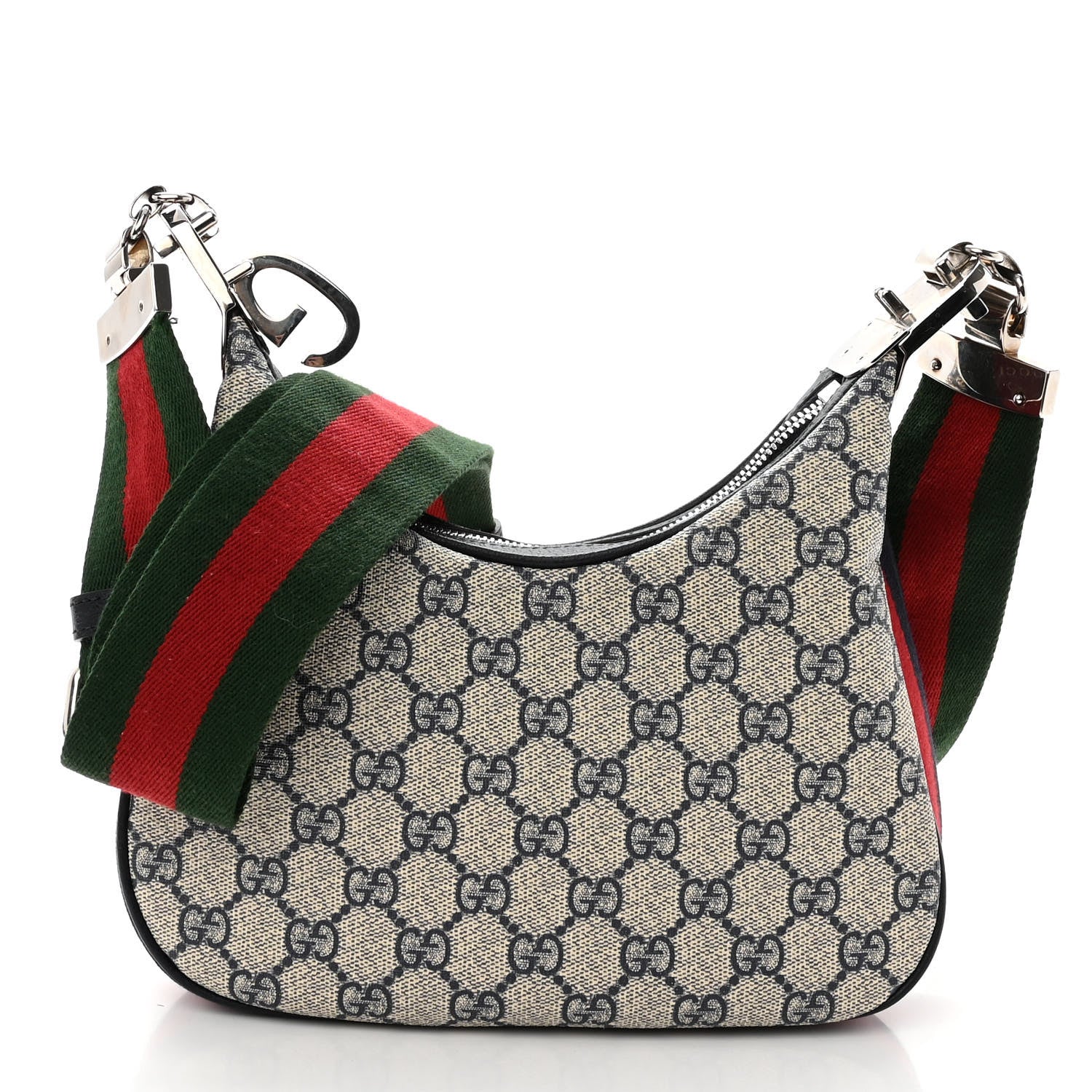 Gucci GG Supreme Monogram Textured Calfskin Web Small Attache Shoulder Bag Beige Blue 1 of 9