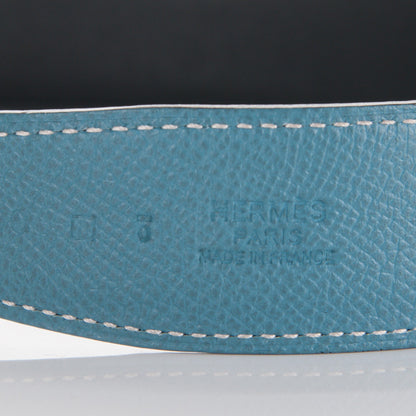Hermes Swift Epsom 32mm H Belt Strap 90 Black Blue Jean 6 of 6
