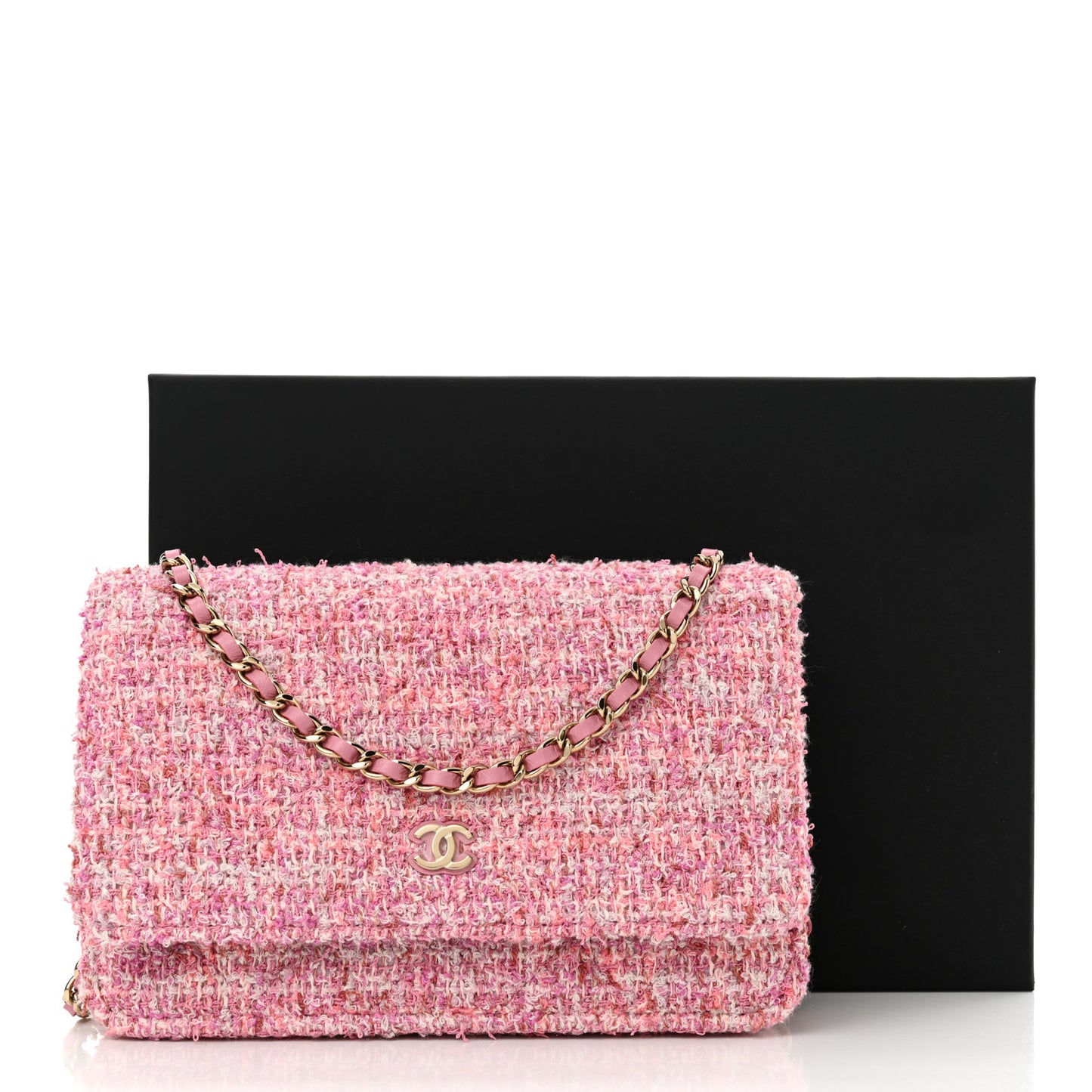 Tweed Quilted Wallet On Chain WOC Pink