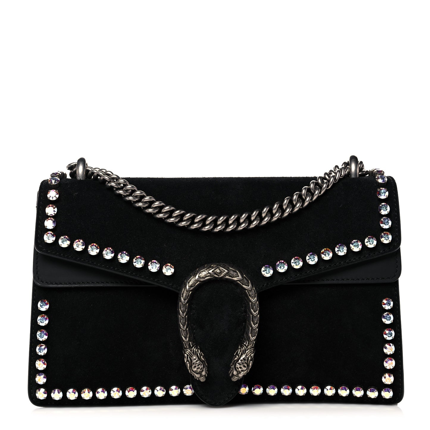 Suede Crystal Small Dionysus Shoulder Bag Black