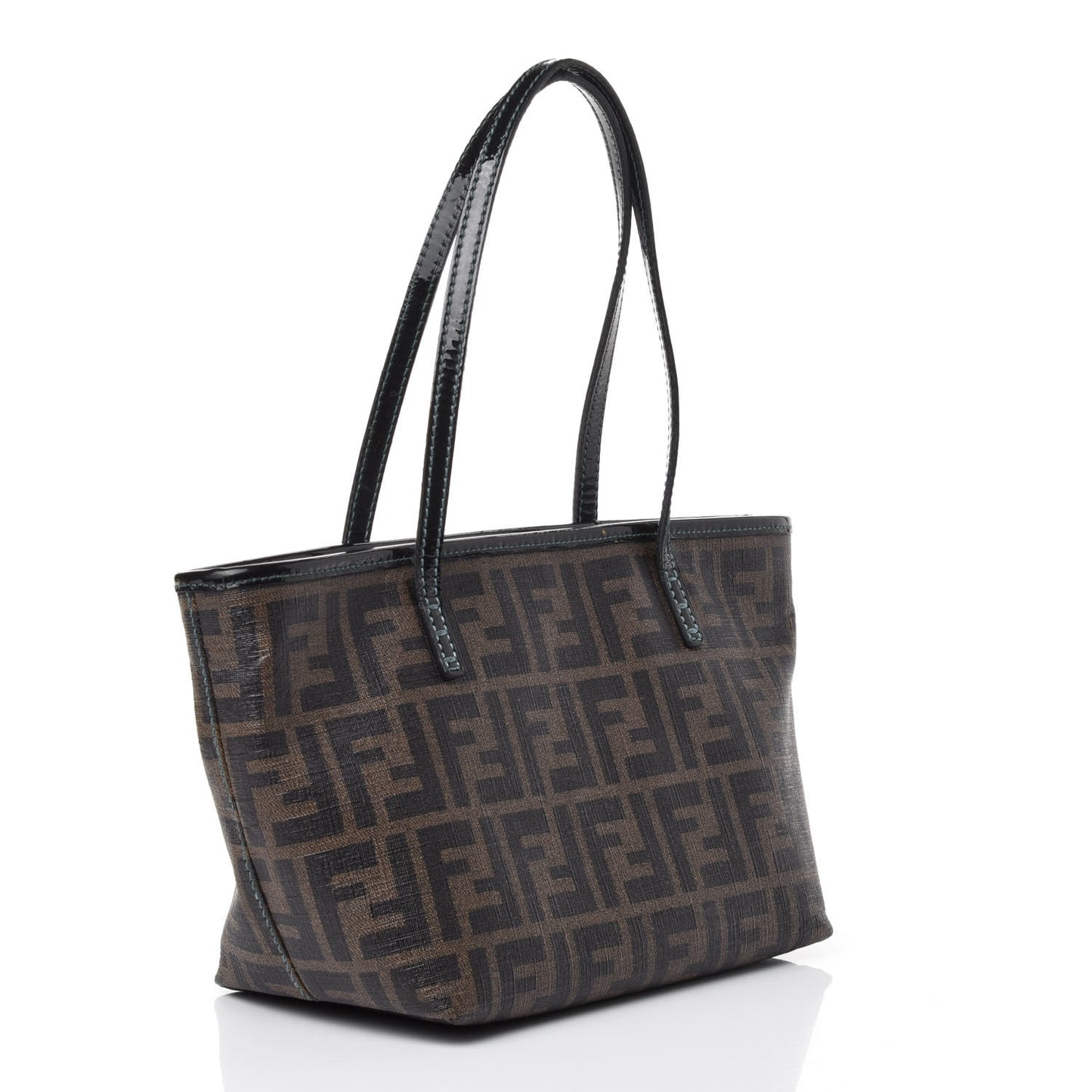Zucca Spalmati Patent Fortune Print Mini Roll Tote Tobacco