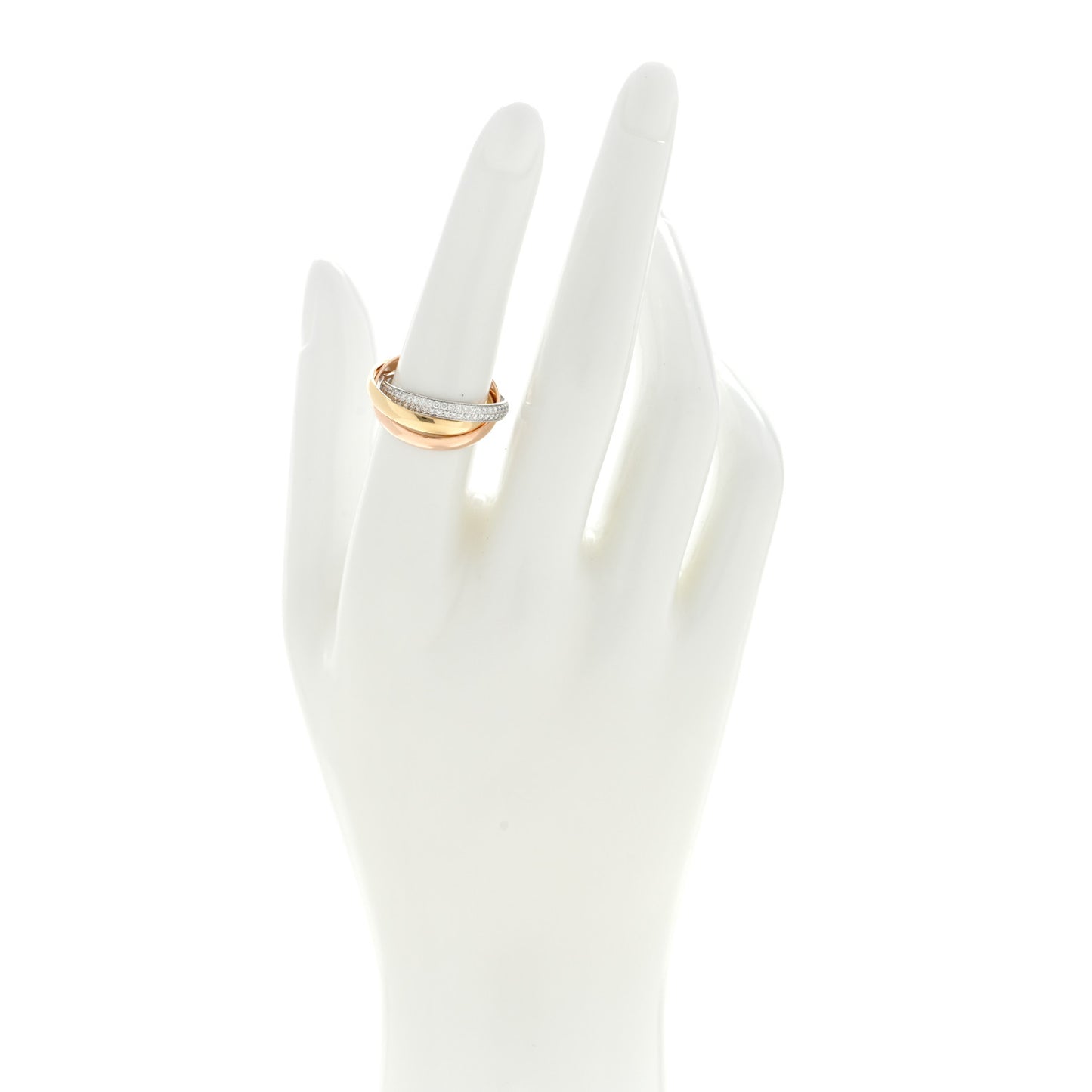 18K White Yellow Pink Gold Diamond Small Trinity Paved Ring 54 6.75