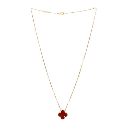 Van Cleef & Arpels 18K Yellow Gold Carnelian Vintage Alhambra Pendant Necklace 3 of 6