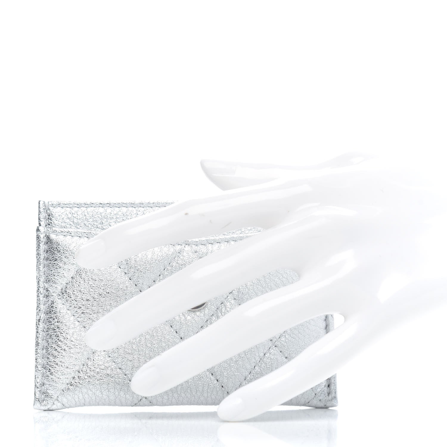 Chanel Metallic Lambskin Quilted Card Holder Silver 2 of 8