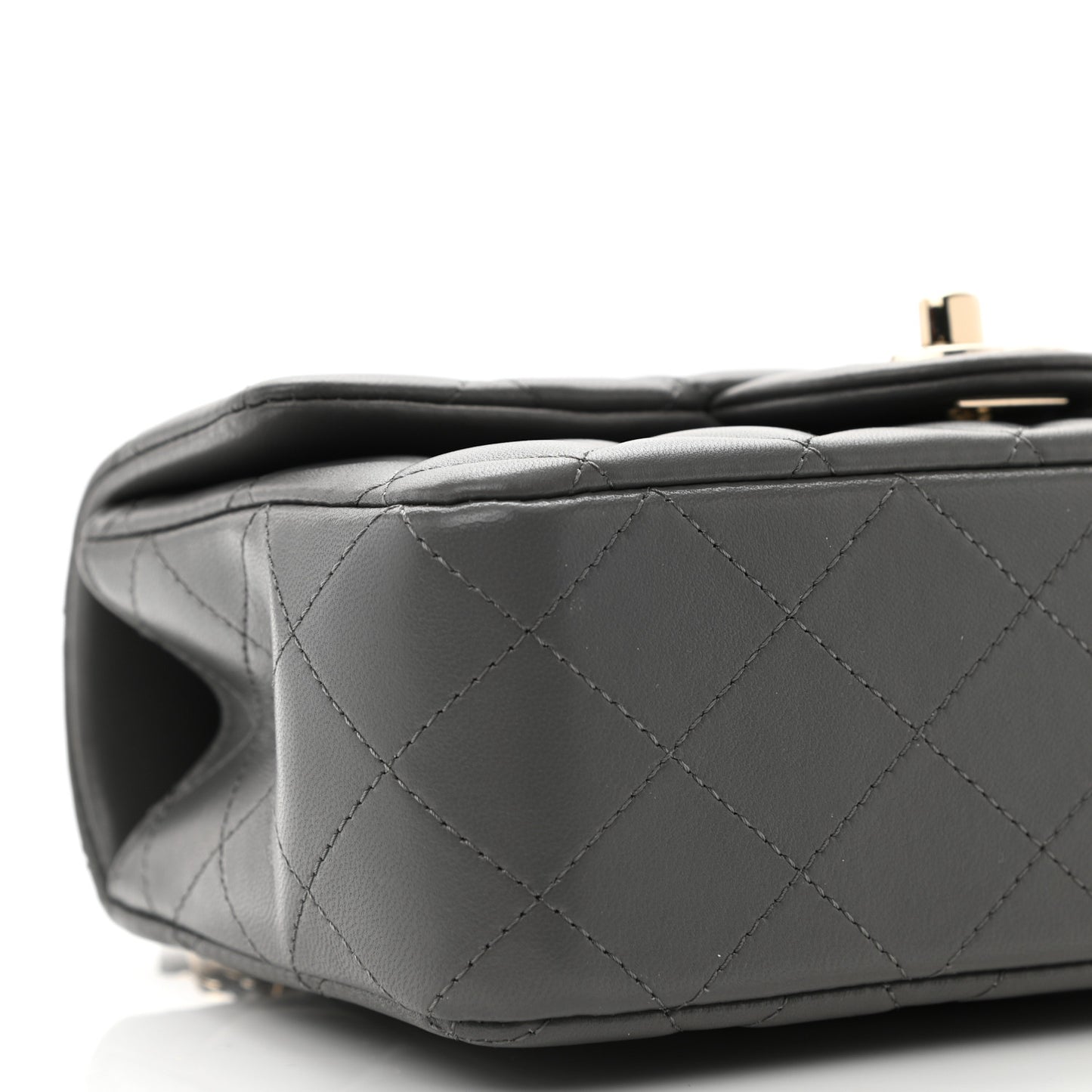 Lambskin Quilted Mini Top Handle Rectangular Flap Dark Grey