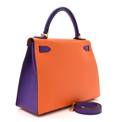 Hermes Epsom Horseshoe Kelly Sellier 28 Rose Tyrein Rouge Casaque Orange Crocus 3 of 11