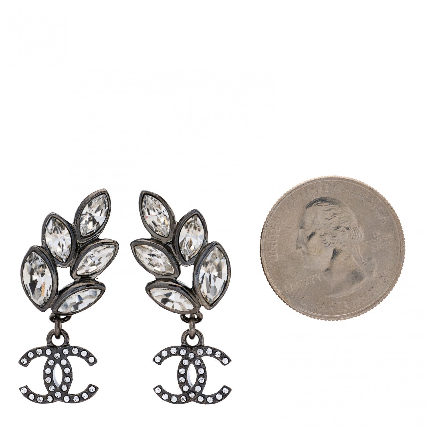 Chanel Ruthenium Crystal CC Dangle Earrings Silver 2 of 5