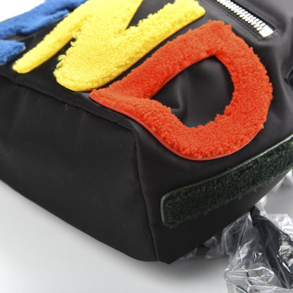 Fendi Nylon Shearling Block Letter Backpack Black 8 of 9