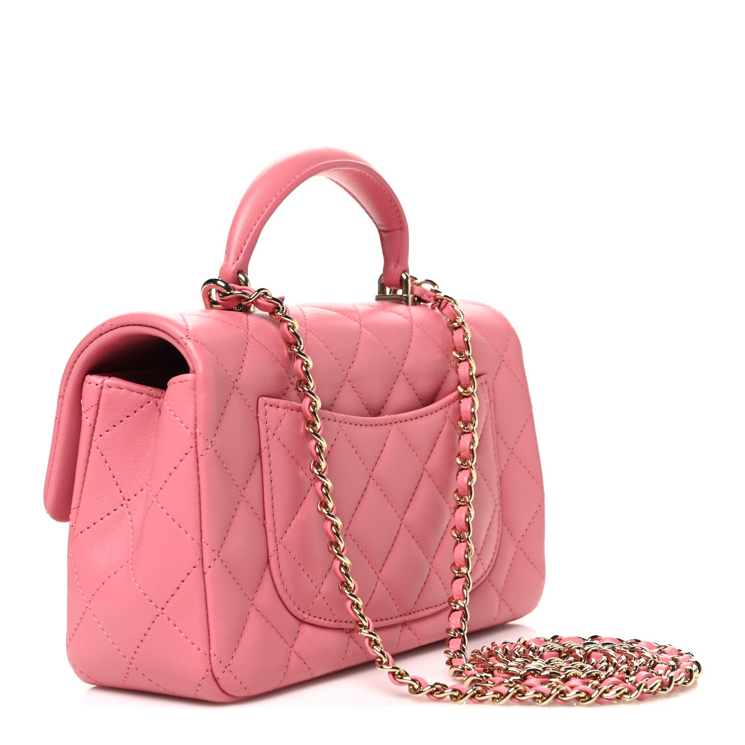 Chanel Lambskin Quilted Mini Top Handle Rectangular Flap Pink 3 of 10