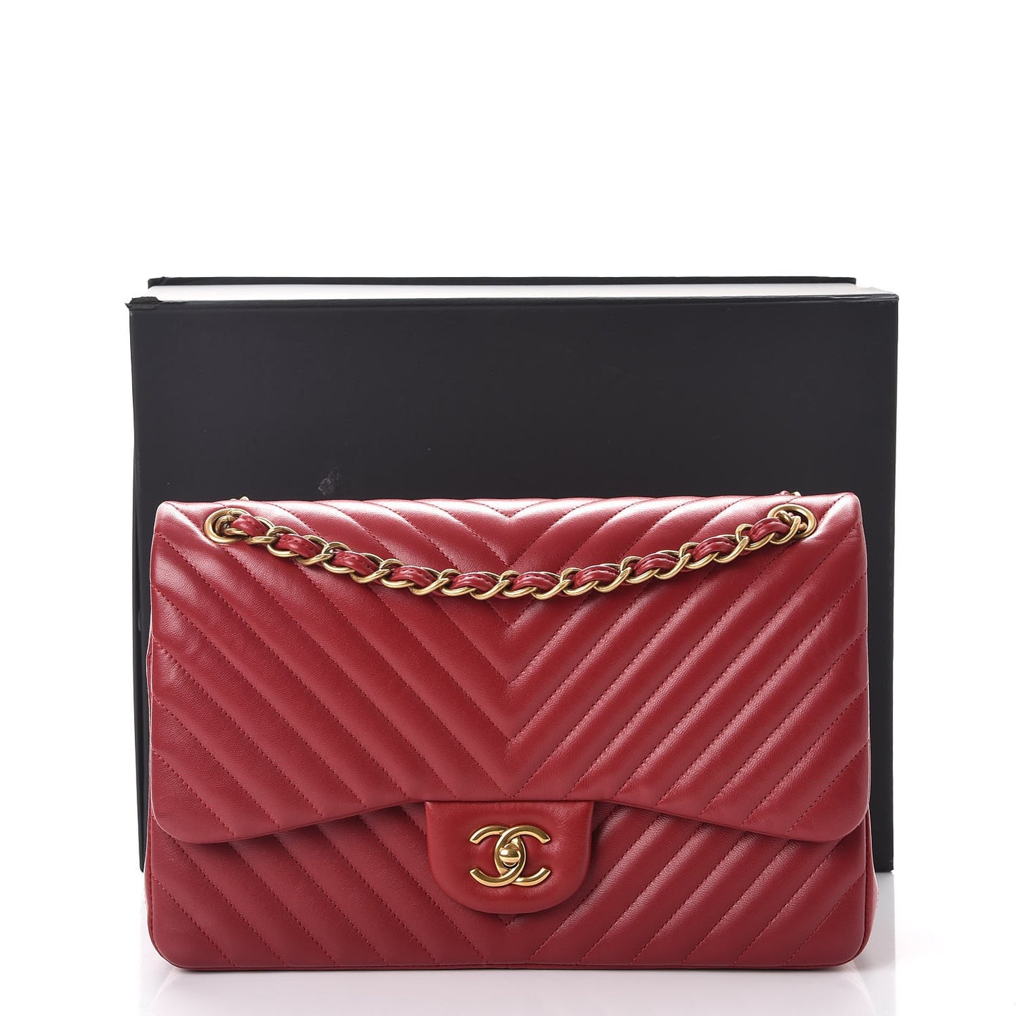 Lambskin Chevron Quilted Jumbo Double Flap Dark Red