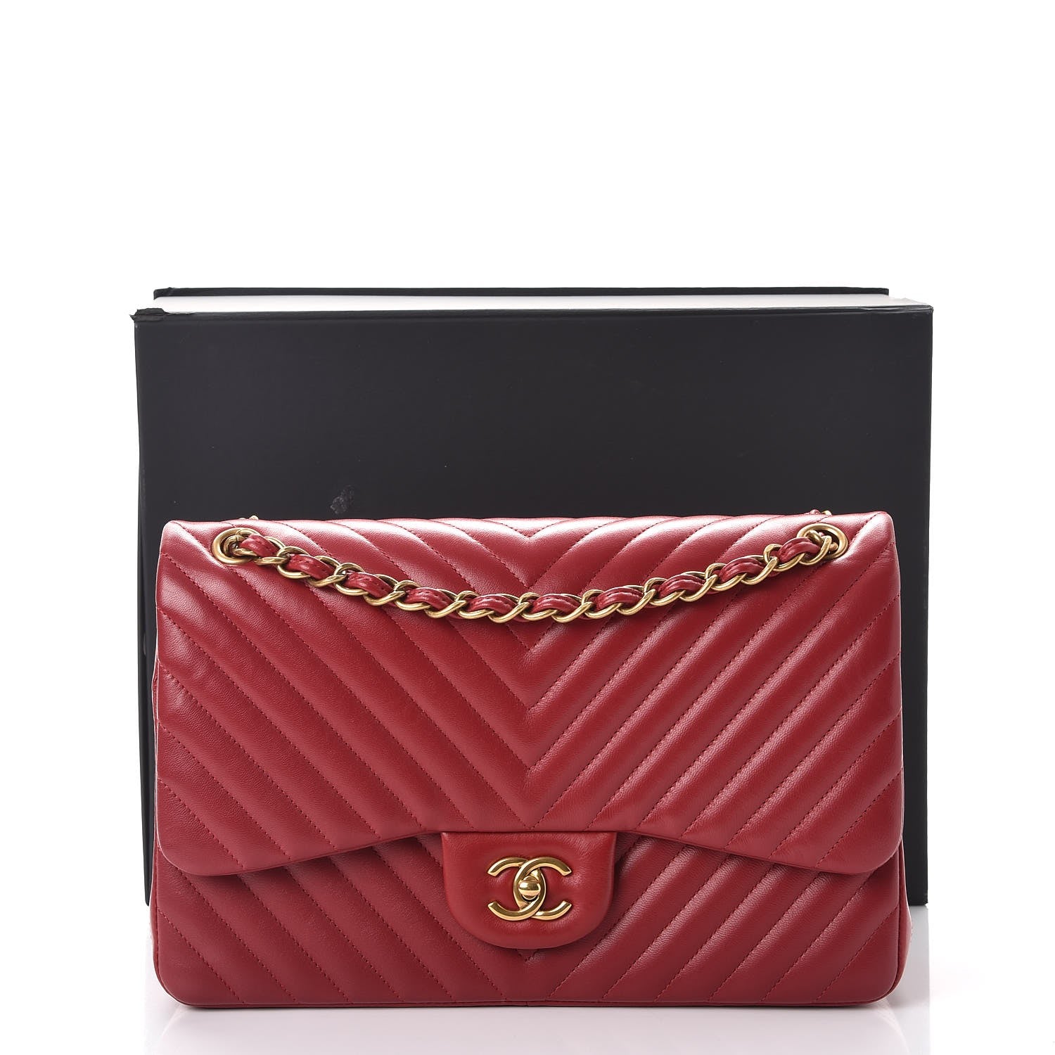 Chanel Lambskin Chevron Quilted Jumbo Double Flap Dark Red 8 of 8