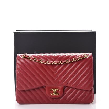 Chanel Lambskin Chevron Quilted Jumbo Double Flap Dark Red 8 of 8