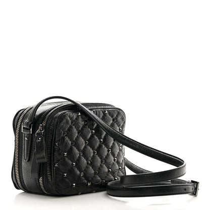 Valentino Garavani Craquele Nappa Rockstud Spike Double Zip Camera Crossbody Bag Black 3 of 13