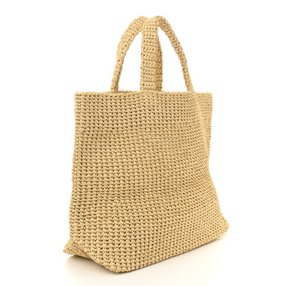 Prada Yarn Raffia Effect Crochet Embroidered Logo Tote Naturale 3 of 10