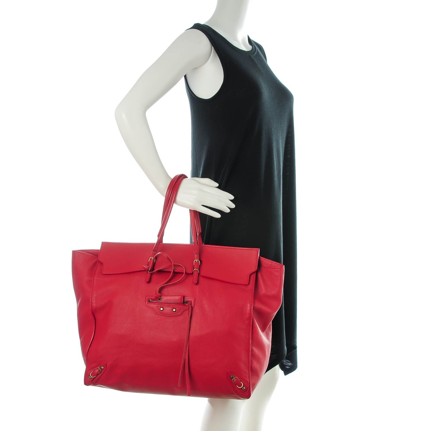 Balenciaga Veau Souple Papier Flap Tote Rouge 2 of 7