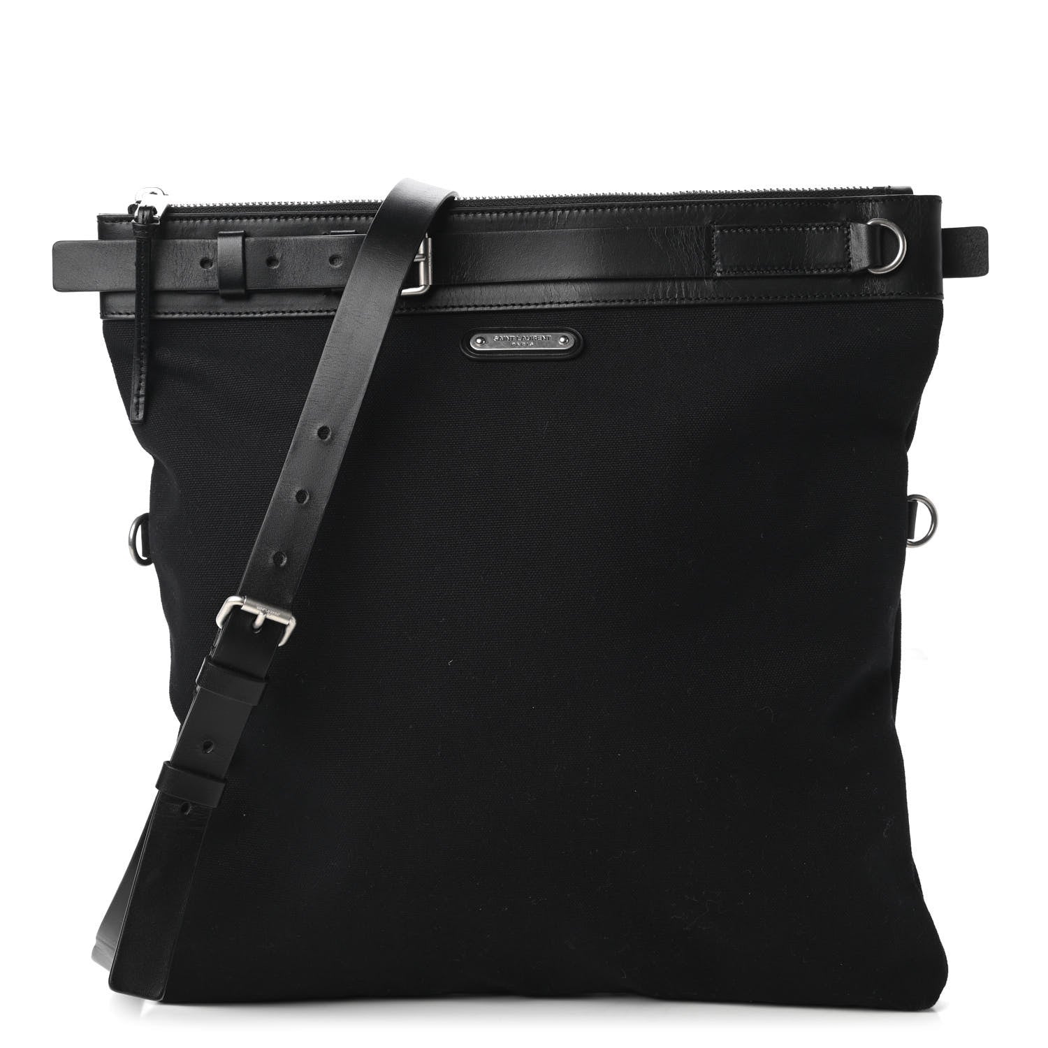 Saint Laurent Canvas Calfskin Belted Flat Messenger Bag Black 1 of 10