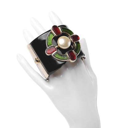 Chanel Resin Gripoix Pearl Cuff Black Gold 2 of 9