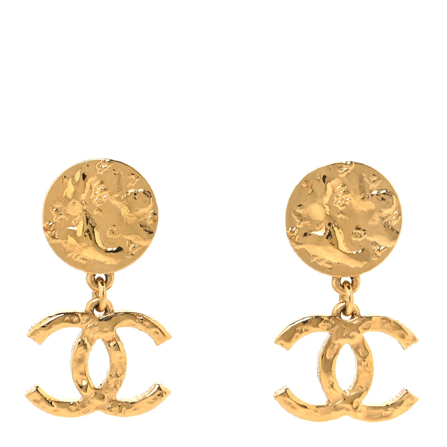 Chanel Metal Disc CC Drop Earrings Gold 1 of 5