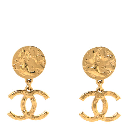 Chanel Metal Disc CC Drop Earrings Gold 1 of 5