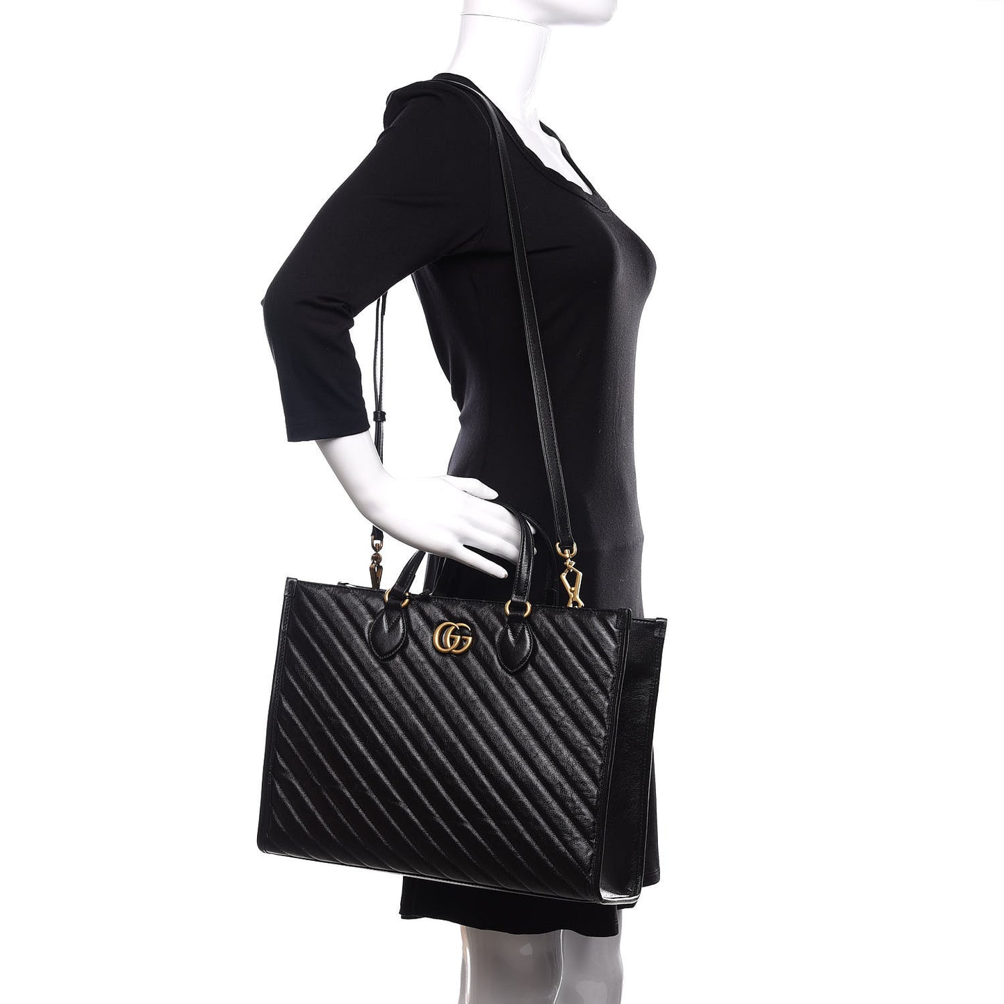 Azalea Calfskin Matelasse Diagonal GG Marmont Tote Bag Black