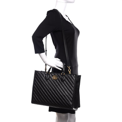 Gucci Azalea Calfskin Matelasse Diagonal GG Marmont Tote Bag Black 2 of 10