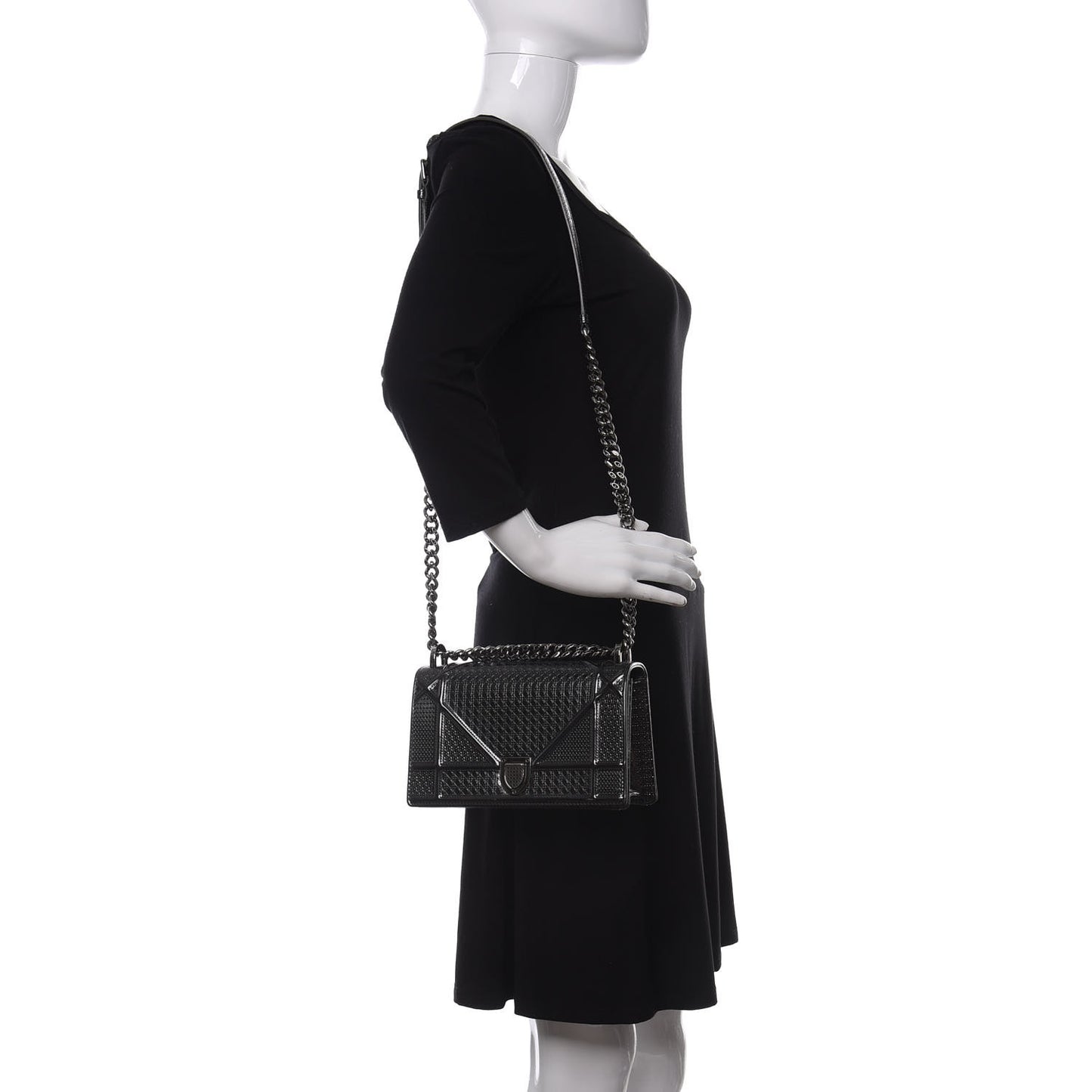 Metallic Patent Micro-Cannage Medium Diorama Flap Bag Onyx Black