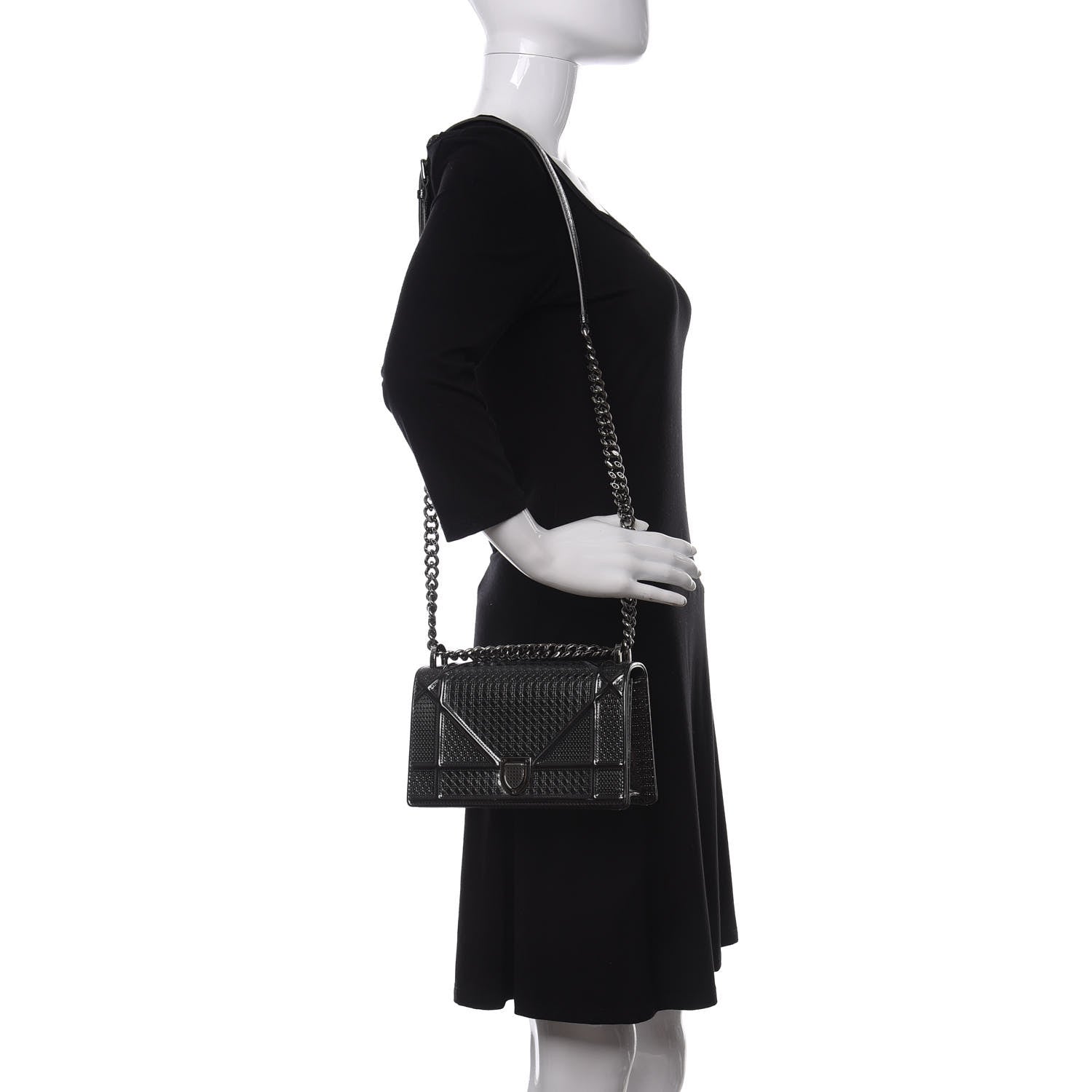 Christian Dior Metallic Patent Micro-Cannage Medium Diorama Flap Bag Onyx Black 2 of 10