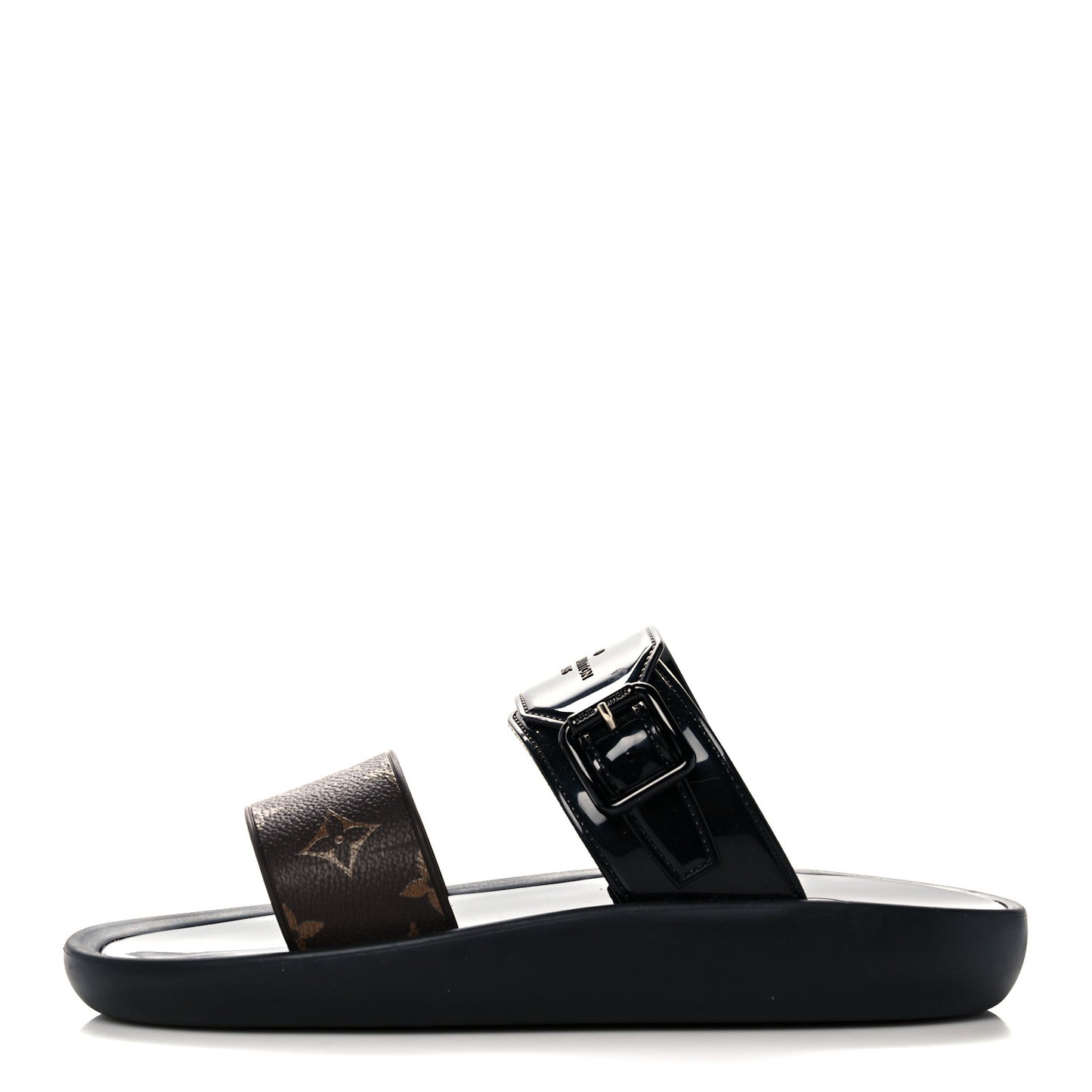 Monogram Sunbath Flat Mule Sandals 40 Black