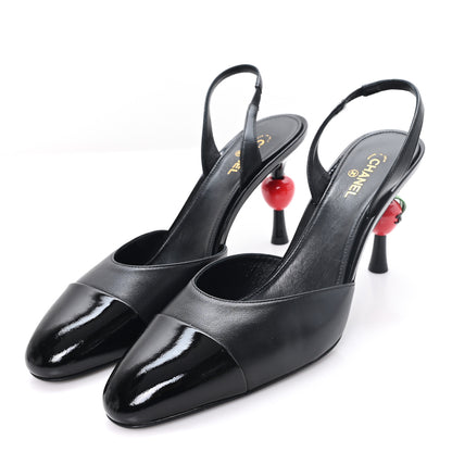 Chanel Lambskin Patent Cap Toe CC Apple Slingback Pumps 41 Black 4 of 9