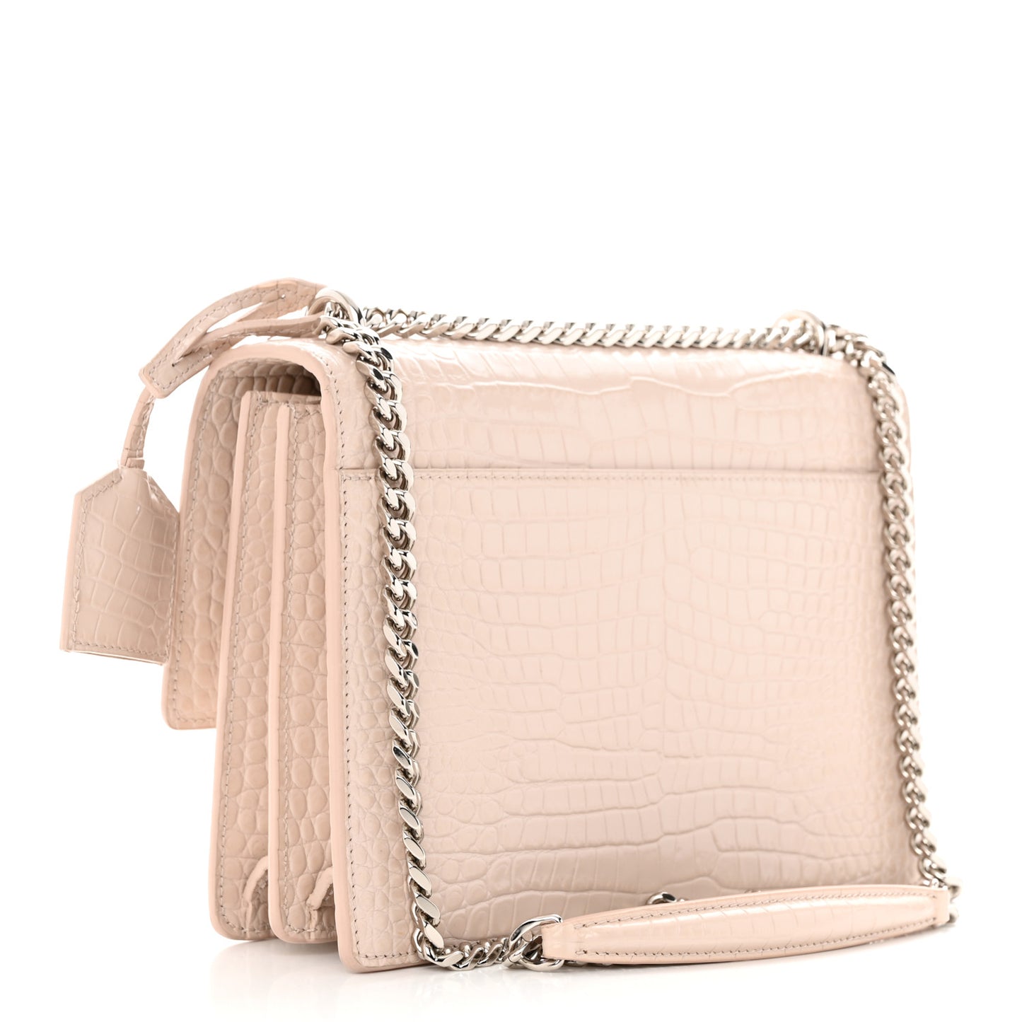 Calfskin Crocodile Embossed Medium Monogram Sunset Dark Beige