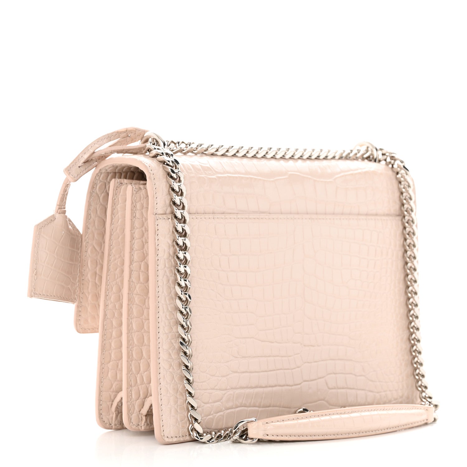Saint Laurent Calfskin Crocodile Embossed Medium Monogram Sunset Dark Beige 3 of 30