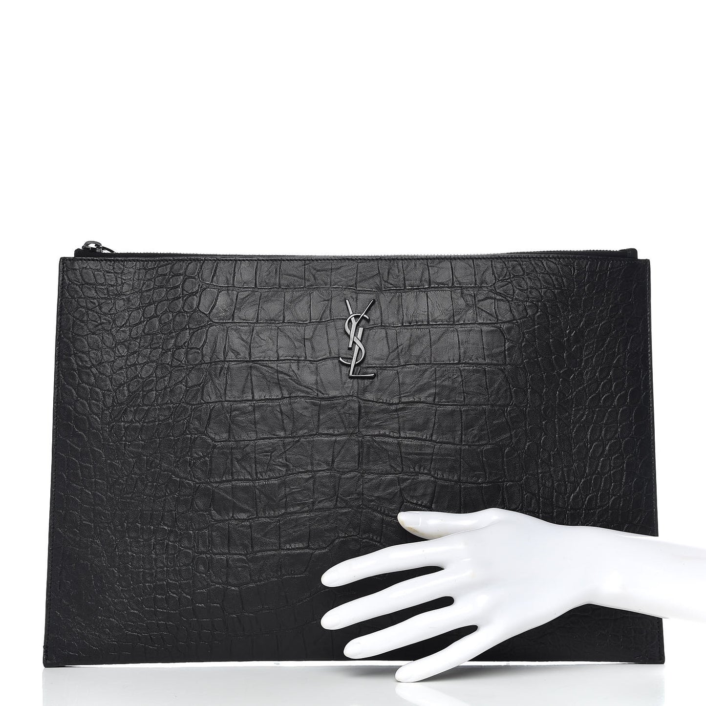 Calfskin Crocodile Embossed Monogram Document Holder Black
