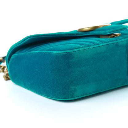 Gucci Velvet Matelasse Small GG Marmont Shoulder Bag Pavone Cyan 6 of 10