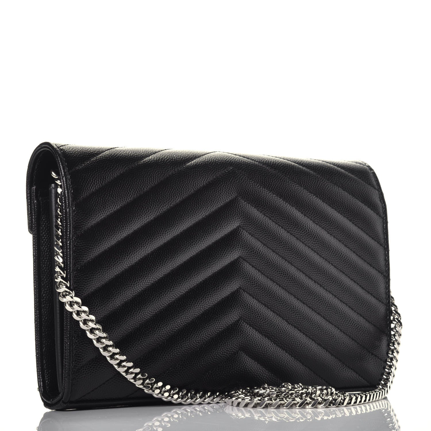 Saint Laurent Grain De Poudre Matelasse Chevron Monogram Chain Wallet Black 3 of 9
