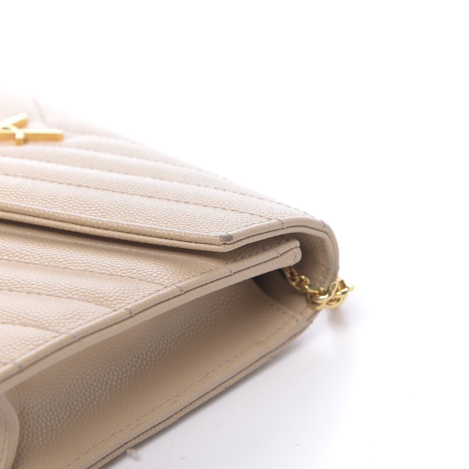 Saint Laurent Grain De Poudre Matelasse Chevron Monogram Envelope Chain Wallet Nude Powder 9 of 14