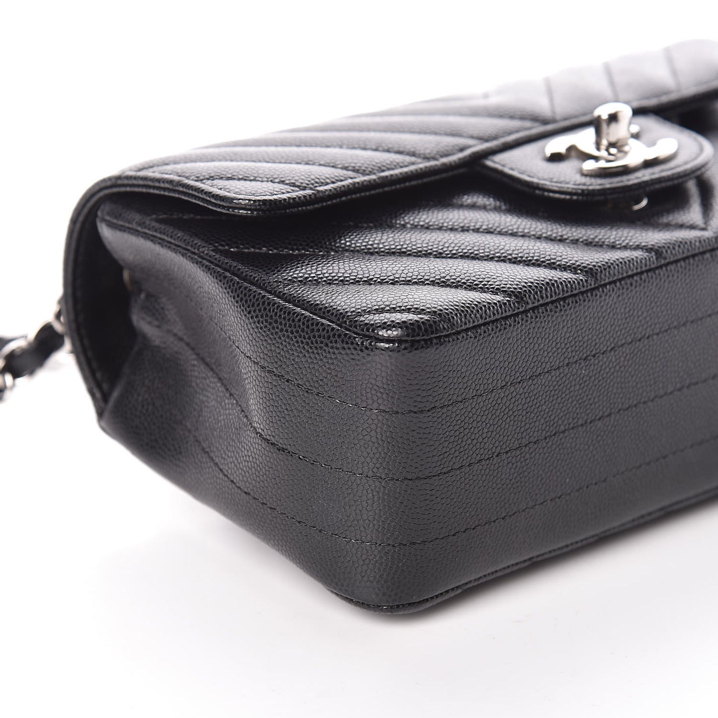 Caviar Chevron Quilted Mini Rectangular Flap Black