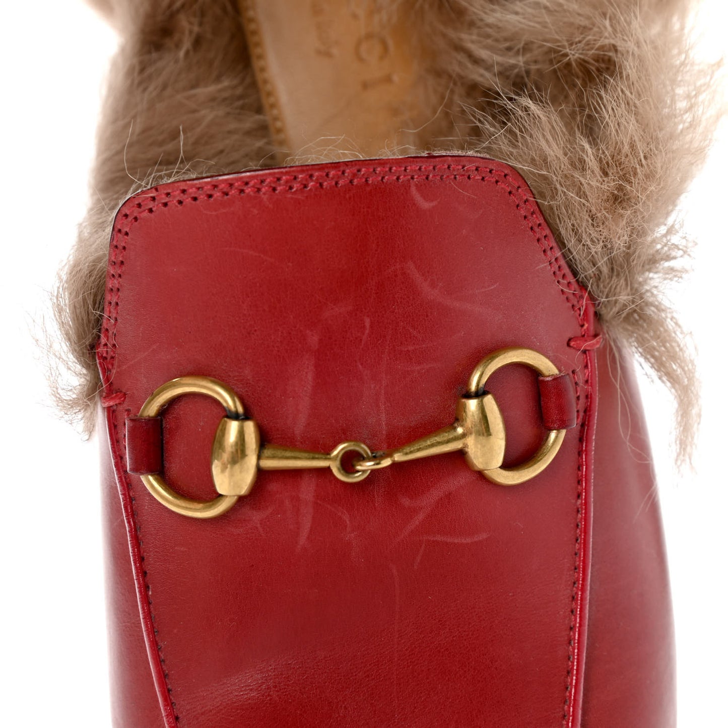 Betis Glamour Calfskin Fur Womens Princetown Slippers 35.5 Hibiscus Red Naturale